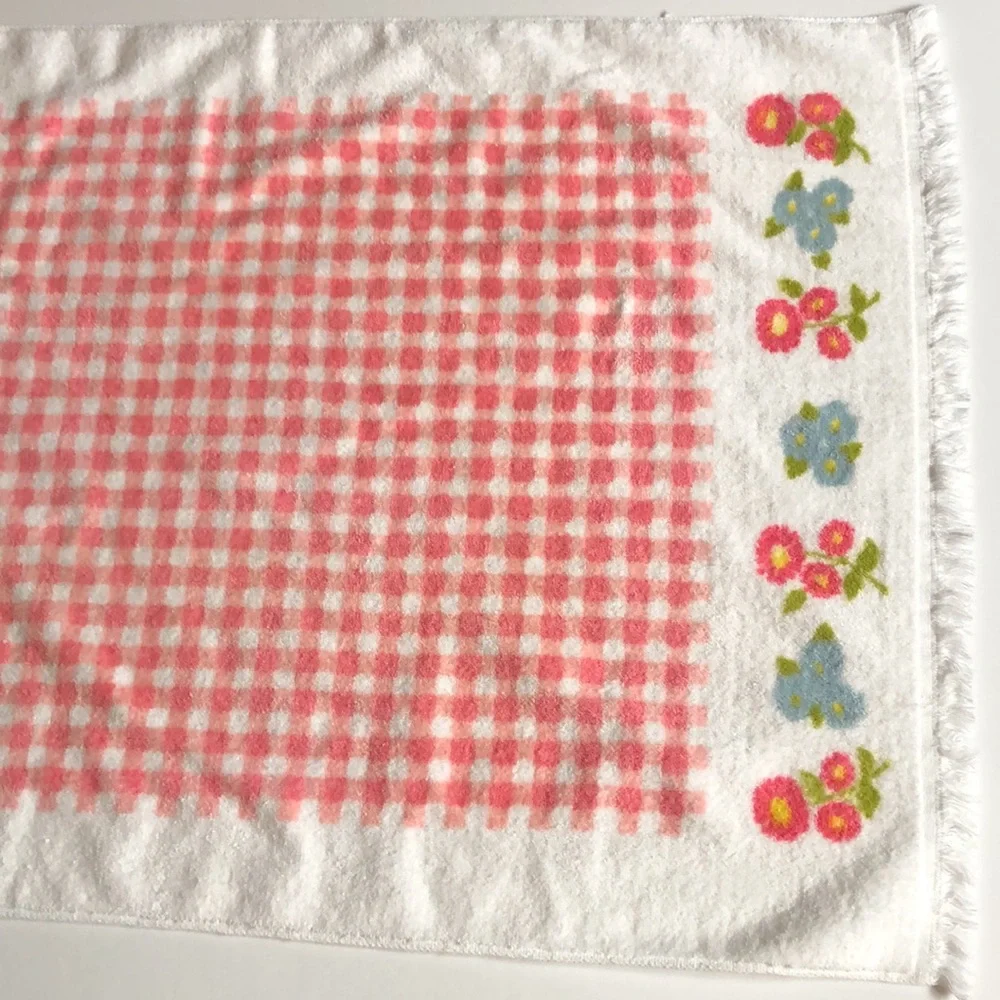Springmaid Vintage Guest Towel Set Pink Gingham and flowers terrycloth 60s